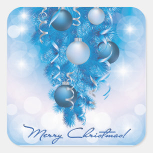 Beautiful Blue and White Merry Christmas Square Sticker