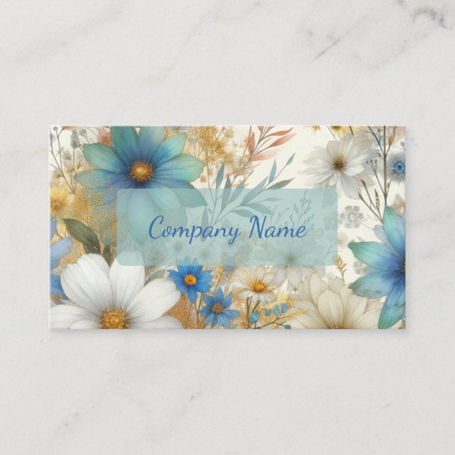 Beautiful Blue and White Wildflowers Business Card (Front)