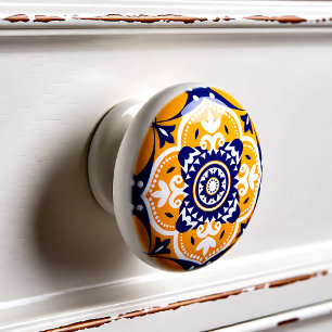 💛💙🤍 Beautiful blue and yellow Azulejos Ceramic Knob