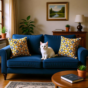 💙🤍💛 Beautiful blue and yellow Azulejos Cushion
