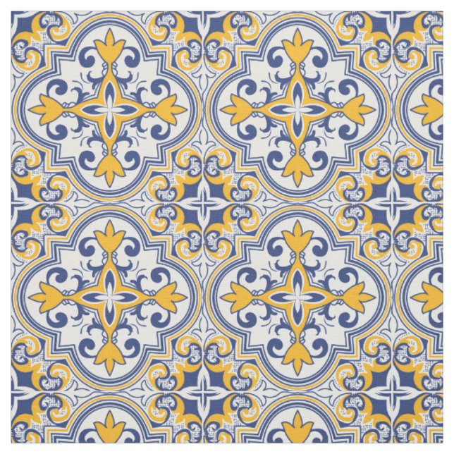 💙 💛Beautiful blue and yellow Azulejos  Fabric (Swatch)