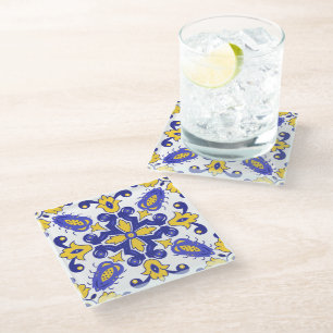 💙💛 Beautiful blue and yellow Azulejos  Glass Coaster
