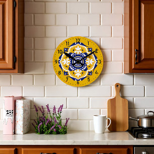 💛💙🤍 Beautiful blue and yellow Azulejos Round Clock