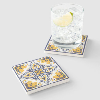 💛💙🤍 Beautiful blue and yellow Azulejos, Stone Coaster