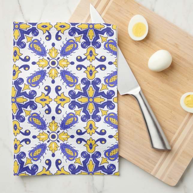 💙💛 Beautiful blue and yellow Azulejos Tea Towel (Quarter Fold)
