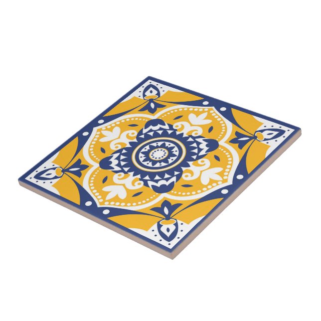 💛💙🤍 Beautiful blue and yellow Azulejos Tile (Side)