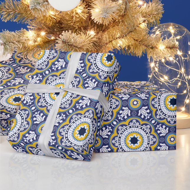 😍 Beautiful blue and yellow Azulejos,   Wrapping Paper (Holidays)