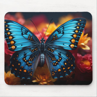 Beautiful Blue and Yellow Butterfly on Flowers  Mouse Pad