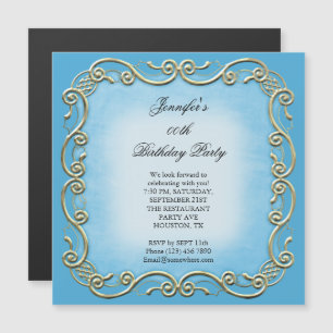 Beautiful Blue Antique Scroll Birthday Party Magnetic Invitation