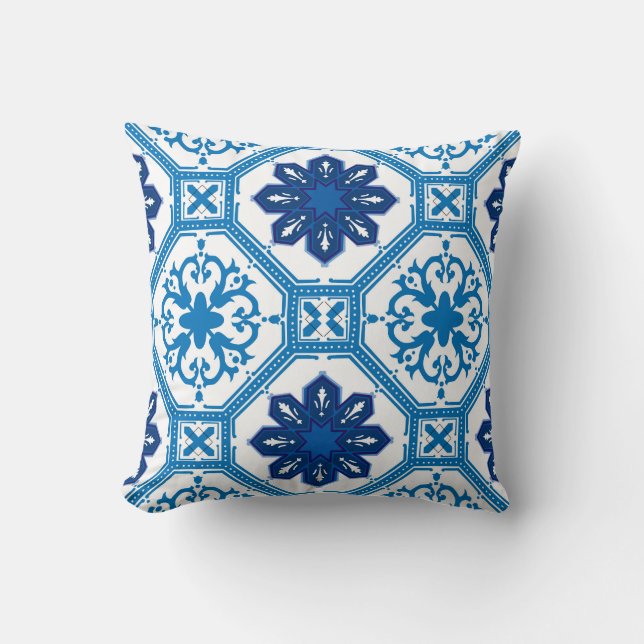 💙 Beautiful blue Azulejos, XL tile size Cushion (Front)