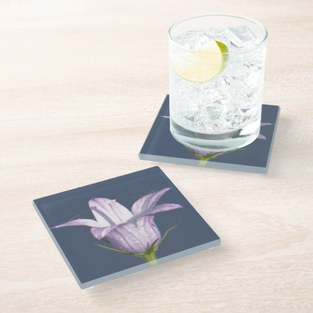 Beautiful blue bell flower glass coaster (Angled)