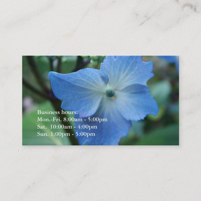beautiful blue big leaf hydrangea flower business card (Front)