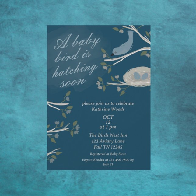 Beautiful Blue Bird Nest Hatching Soon Baby Shower Invitation (Creator Uploaded)