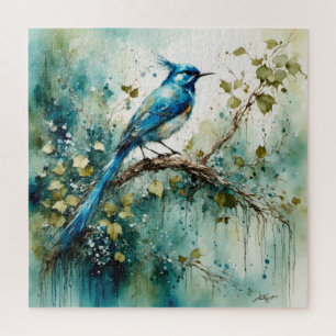 Beautiful Blue Bird sitting in a tree Jigsaw Puzzle