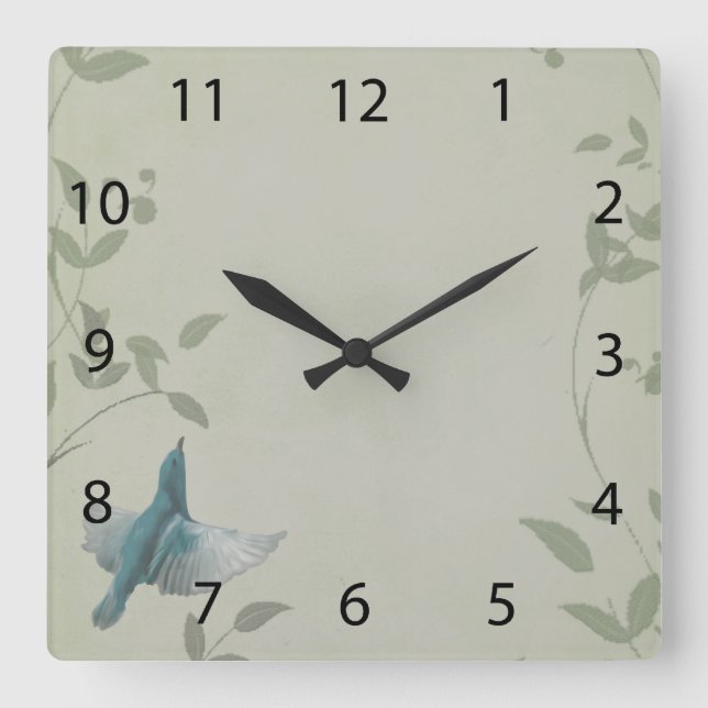 Beautiful Blue Bird Square Wall Clock (Front)