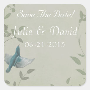 Beautiful Blue Bird Wedding Save The Date Square Sticker