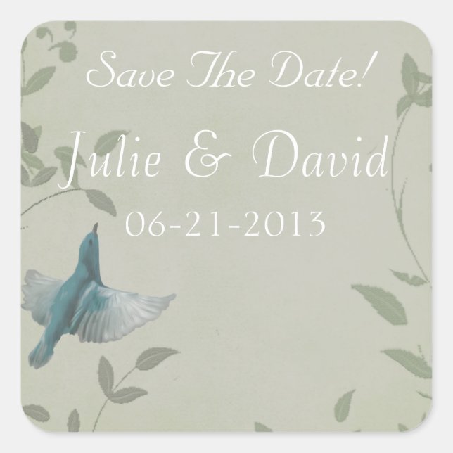 Beautiful Blue Bird Wedding Save The Date Square Sticker (Front)