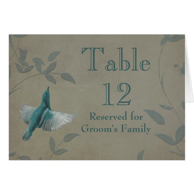 Beautiful Blue Bird Wedding Table Number (Front Horizontal)