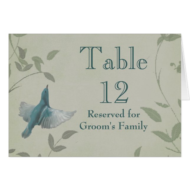 Beautiful Blue Bird Wedding Table Number (Front Horizontal)