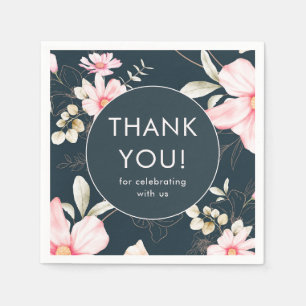 Beautiful Blue Blush Floral Thank You Wedding Napkin