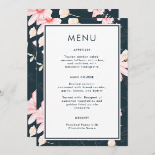 Beautiful Blue Blush Floral Wedding Menu