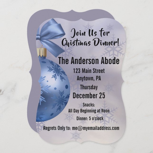 Beautiful Blue Bobble Ornament on a Silk Ribbon In Invitation (Front/Back)