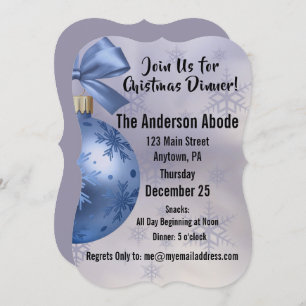 Beautiful Blue Bobble Ornament on a Silk Ribbon In Invitation