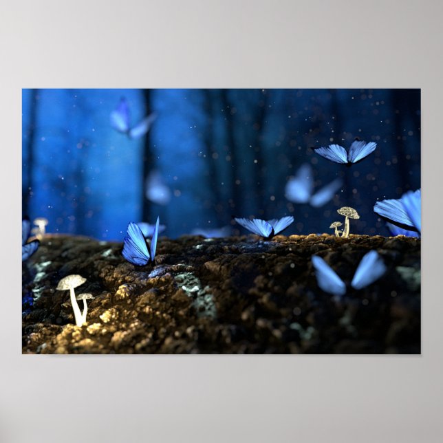 Beautiful Blue Butterflies in Forest Poster (Front)