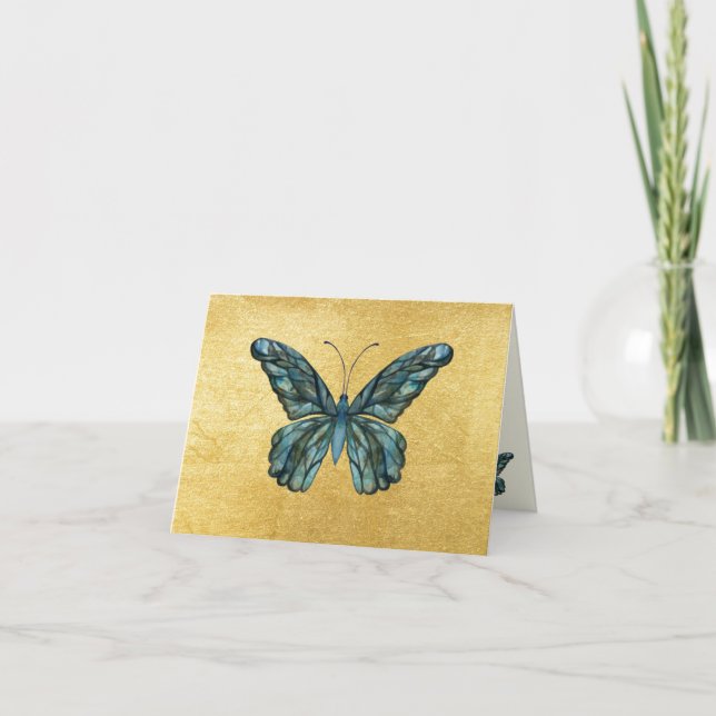 Beautiful Blue Butterfly Gold Cards Blank (Front)