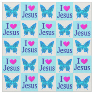 BEAUTIFUL BLUE BUTTERFLY I LOVE JESUS FABRIC