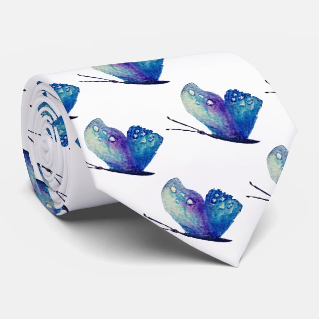Beautiful Blue Butterfly Watercolor Art  Tie (Rolled)