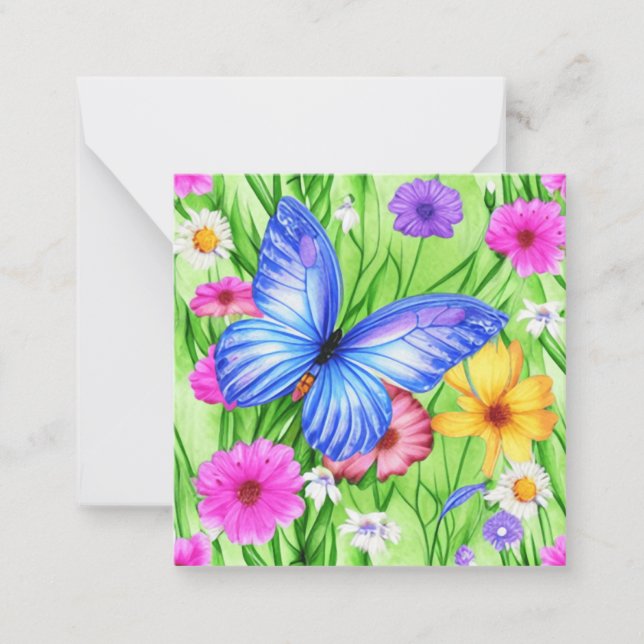 Beautiful Blue Butterfly with flowers Watercolor  Card (Front)