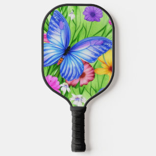 Beautiful Blue Butterfly with flowers Watercolor Pickleball Paddle