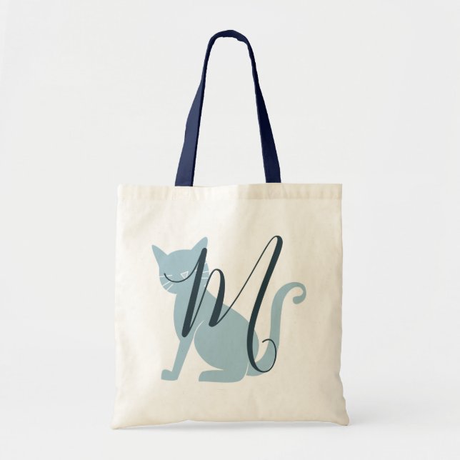 Beautiful Blue Cat Monogram Tote (Front)