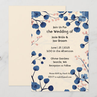 Beautiful blue cherry blossom wedding invitation