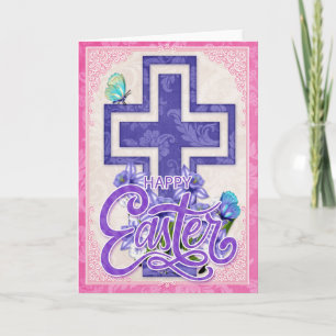 Beautiful Blue Christian Cross - Happy Easter Holiday Card