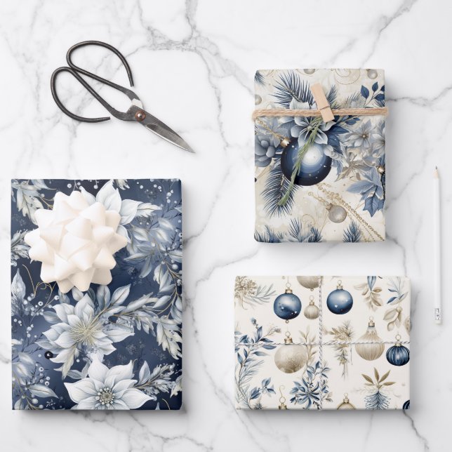 Beautiful Blue Christmas Bauble  Mix Wrapping Paper Sheet (Front)