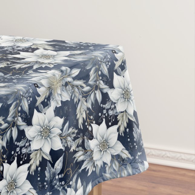 Beautiful Blue Christmas Floral  Tablecloth (In Situ)