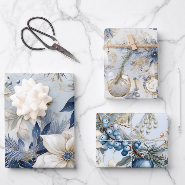 Beautiful Blue Christmas   Mix Wrapping Paper Sheet (Front)