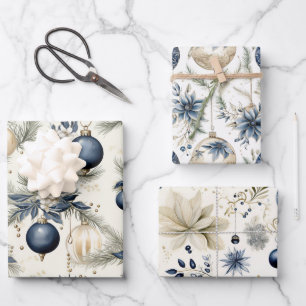 Beautiful Blue Christmas Mix Wrapping Paper Sheet