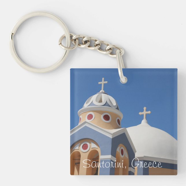 Beautiful blue Church and Sky in Greece  Key Ring (Front)