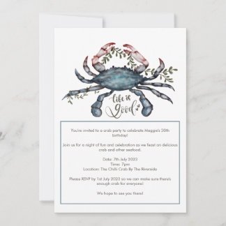 Beautiful Blue Crab Design Invitation