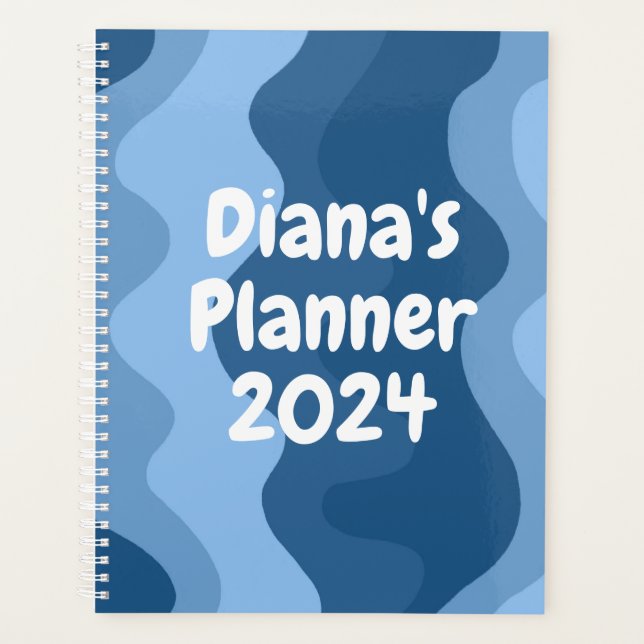 Beautiful Blue Curves Stripes Colourful Bold CUSTO Planner (Front)