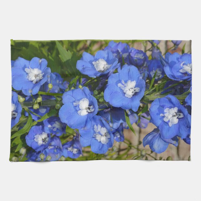 Beautiful blue delphinium flowers tea towel (Horizontal)