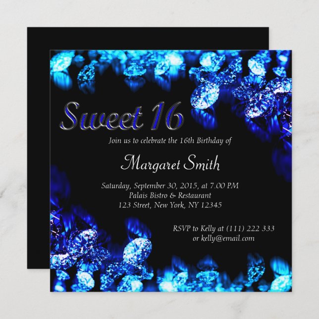 Beautiful Blue Diamond Sweet 16 Invite (Front/Back)