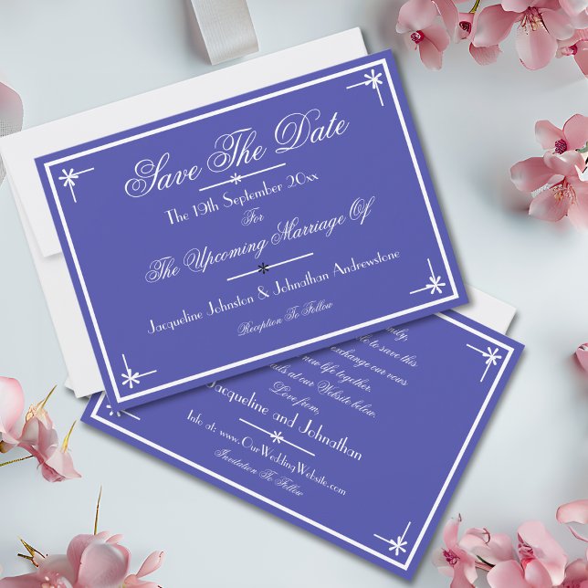 Beautiful Blue Elegant Classic Chic Save The Date Announcement (Beautiful Blue and White, Elegant Classic Chic "Save The Date" Announcement Cards.)
