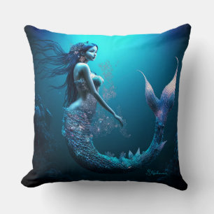Beautiful Blue Fantasy Mermaid Cushion