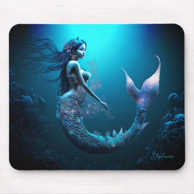  Beautiful Blue Fantasy Mermaid Mouse Pad (Front)
