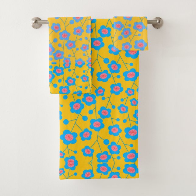 Beautiful blue floral bath towel set (Insitu)