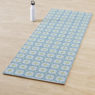 Beautiful Blue Floral Block Pattern   Two Patterns Yoga Mat